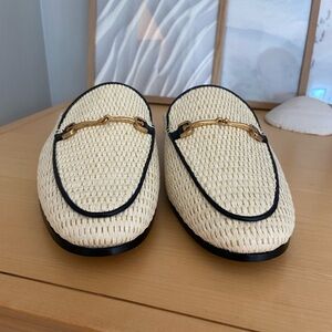 Sam Edelman Cream Woven Loafers with Gold Detail